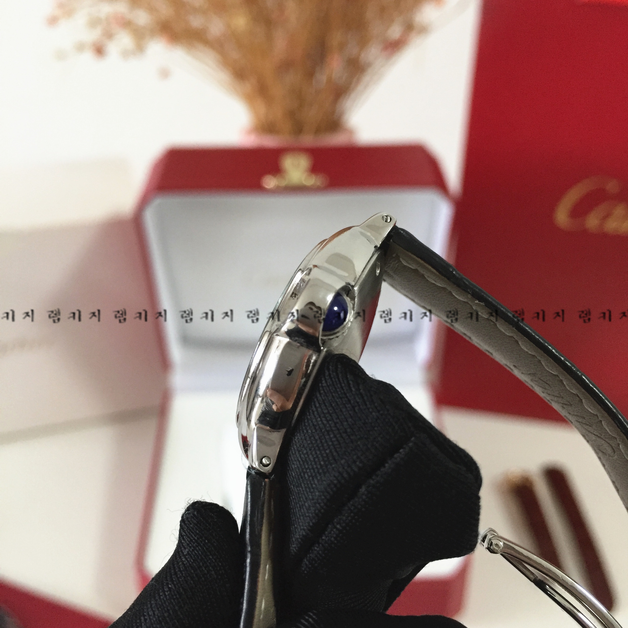 까르띠에 발롱블루 실버 검정 가죽줄 + 브라운 가죽줄